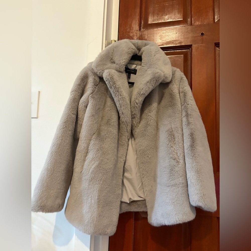 Karen Millen Silver/Lavender Faux Fur Coat | Size US 2 | UK 6